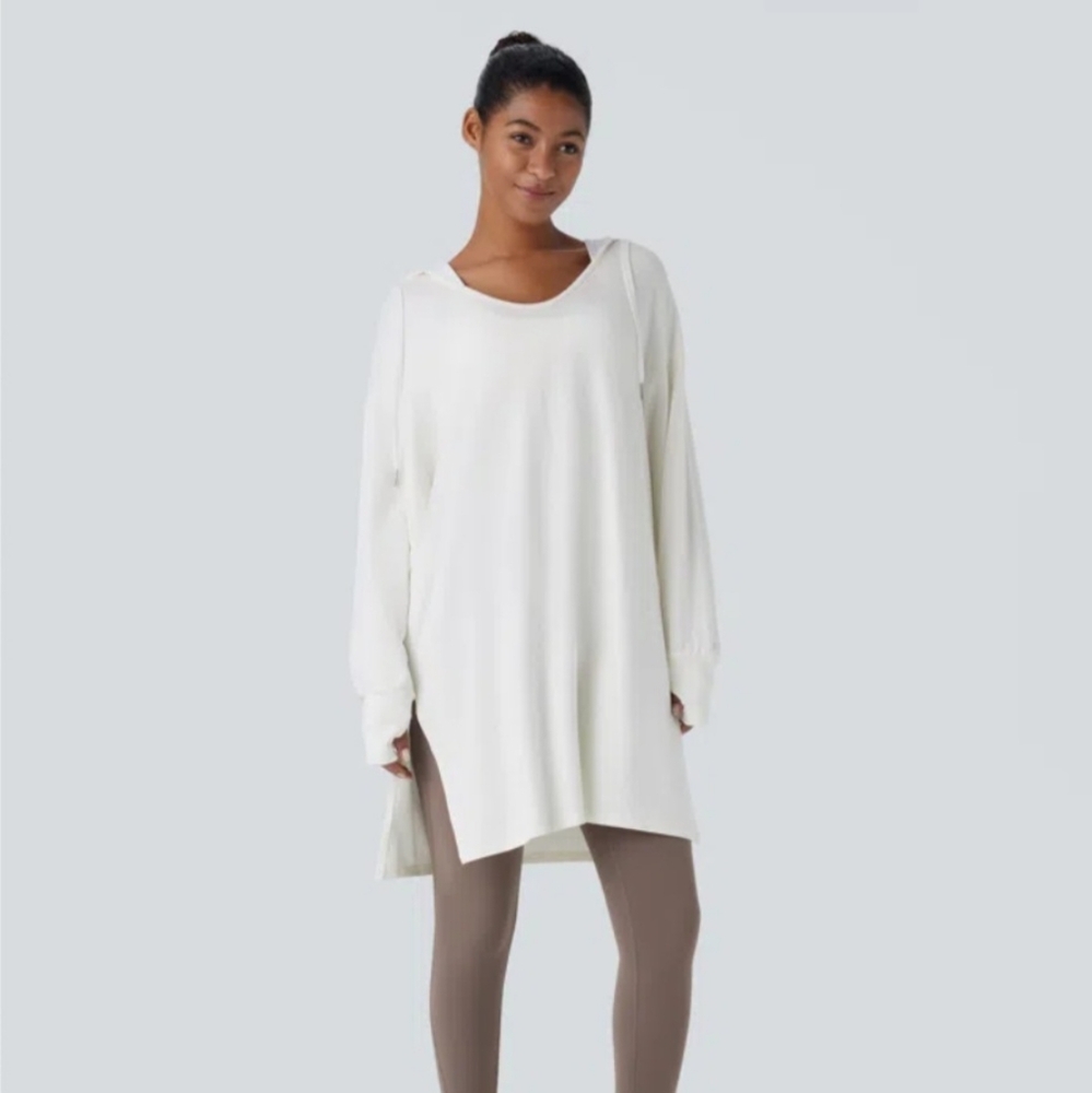 NWT HALARA Hooded V Neck Drawstring Thumb Hole Split Sweatshirt (Size: M)